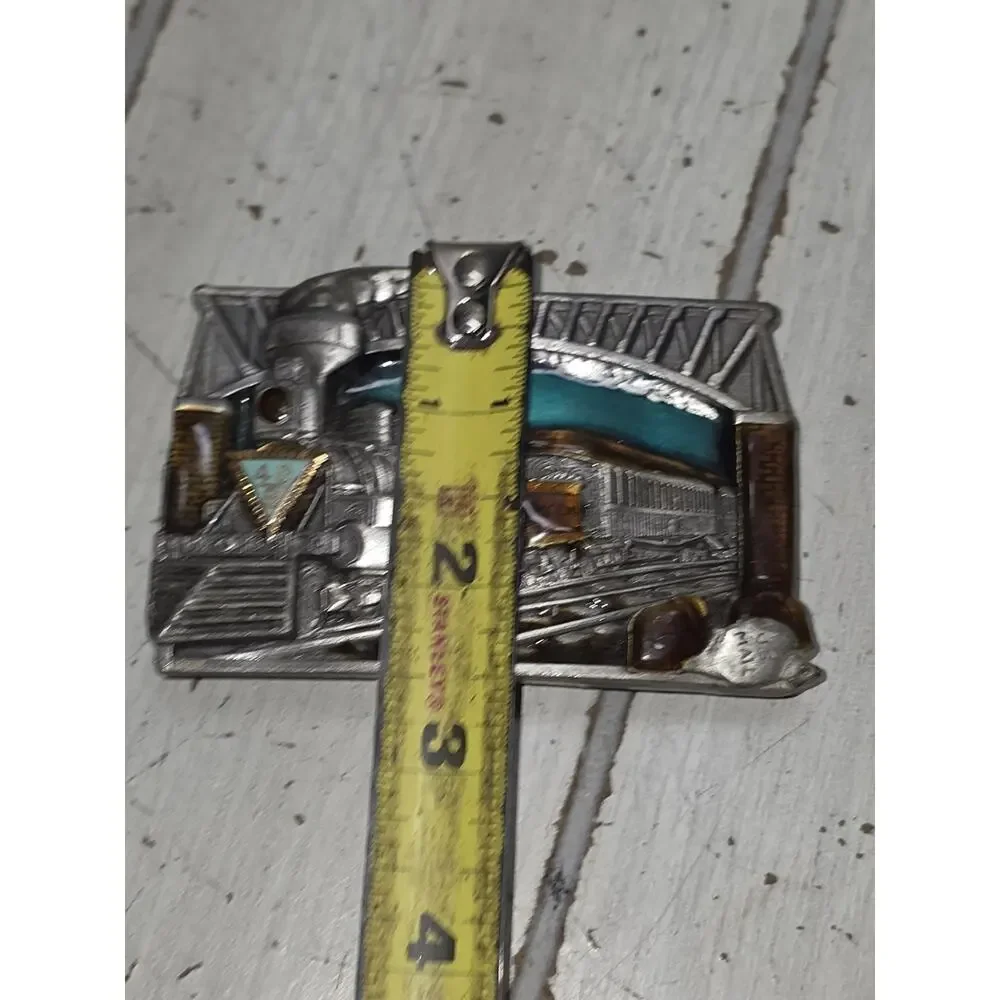 Vtg 1983 Bergamot Brass Works Belt Buckle Train Locomotive Steam Engine Enamel